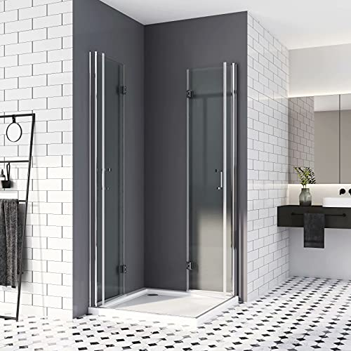 Duschkabine 75x90 Eckeinstieg,Falttür Dusche 180º Duschtür Duschabtrennung 6mm Nano-Beschichtung ESG Glas 195cm