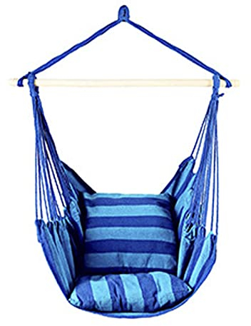 Hängesessel Schaukelstuhl Hängestuhl Hängematte Federwiege für Erwachsen Teenager Mädchen Sessel Outdoor Indoor Balkon (Blue Stripes)