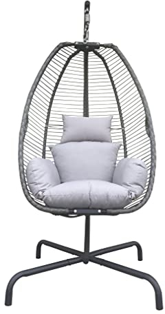 Moritz Hängesessel mit Gestell 120 kg grau Sitzkissen + Rückenkissen Hängeschaukel Indoor Outdoor Hängestuhl Schaukel Hängekorb Sessel