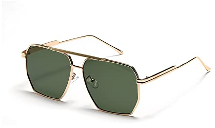 YUELUQU Retro übergroße quadratische Sonnenbrille für Damen Herren Vintage Shades UV400 Klassischer großer Metallrahmen (Gold/grün)