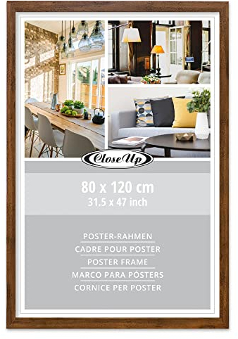 Close Up XXL Posterrahmen 80 x 120 cm, Eiche dunkel, Premium MDF, bruchsicheres PVC Glas, mit Rückwand