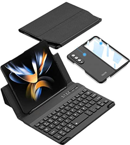 LiLiTok Per Samsung Galaxy Z Fold 4 / Z Fold 3 5G Bluetooth Tastiera pieghevole Stand Funda (staccabile)+Custodia in pelle per Cellulare (Fold 4 Strisce)
