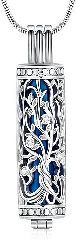 Minicremation Kremation Urne Anhänger Halskette mit hohlen Zylinder Vial Keepsake Urne Kremation Schmuck Memorial Lockets für Asche für Frauen Männer (Sliver-Blue)