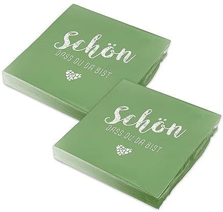 itenga Servietten Schön dass du da bist 30 x 30cm 3-lagig 40 Stück für Kommunion Konfirmation Hochzeit Taufe und andere Feiern (grün)
