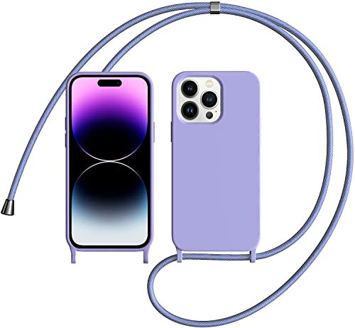 Colala Cover con Cordino per Apple iPhone 15 Pro Custodia Collana Necklace Corda Case TPU Silicone Liquido Antiurto Cellulare Shell Bumper,Viola