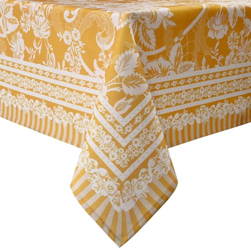 Alishomtll Quadratische Tischdecke, wasserdicht, Frühlingstischdecke, quadratischer Tisch, knitterfrei, waschbar, Blumen-Tischdecke, strapazierfähig, für Innen- und Außenbereich, 140 x 140 cm, Gelb