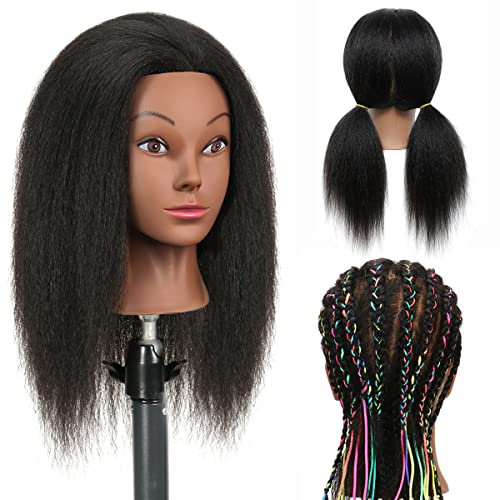 Ineffable 14Training head 100% Real Hair Mannequin Head Training Head Cosmetology Doll Head Manikin Practice Head Hairdresser With Free Clamp Holder Female (B-14inch)