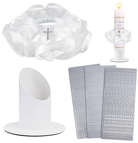 BOFUNX Decorazione Candela Battesimo Comunione + Portacandele + Adesivi con Lettere e Numeri per Comunione Battesimo Cresima Matrimonio Compleanno DIY