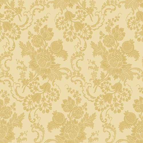 Galerie Italian Classics 4 Yellow Ebmossed Floreale Floral Bunch Damask Wallpaper Roll