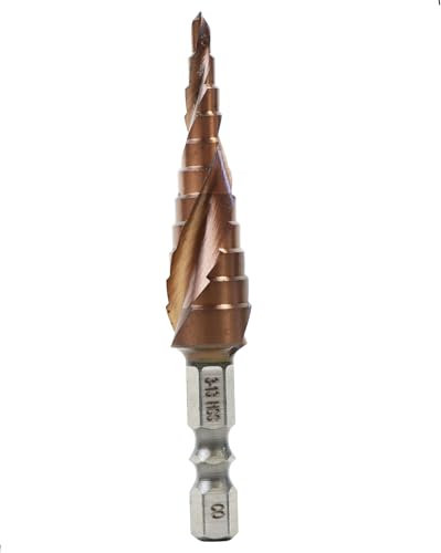 Hyamass Foret étagé en acier cobalt, M35 Grade 5 % de cobalt HSS-Co, 11 tailles de 3 mm à 13 mm, double cannelures en spirale et tige hexagonale de 6,35 mm, foret étagé Unibit pour perçage de trous