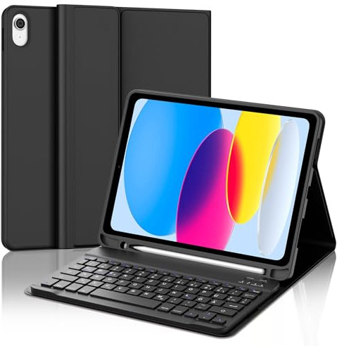 SENGBIRCH Tastaturhülle für iPad 10. Gen 10.9/11. Gen A16 2025 - QWERTZ Deutsche Tastatur mit Stiftschlitz, Kabellose Abnehmbare Folio Keyboard Hülle für iPad 10. Generation, Schwarz