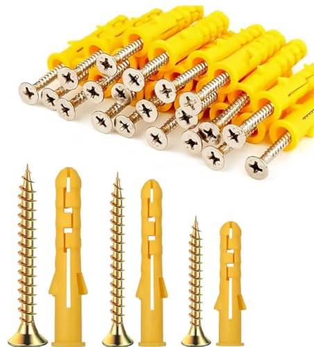 huiyonglan 110 PCS Screws and Wall Plugs Set(55 x Masonry Screws, 55 x Expansion Anchor Bolts), M6 M8 Wall Plugs and Screws, Multi Purpose Wall Plugs, for Brick Wall Concrete Drywall Self Tapping