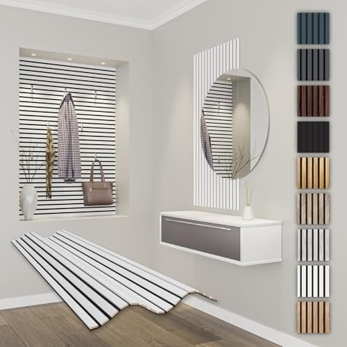 HEXIM Acoustic Panels, 118 x 60 cm, Flexible Slat Wall, Wood MDF Wall Panels, Slat Cladding, Wall Cladding, Interior Decoration, Soundproofing (1 Panel / 0.708 m² White - APF11)