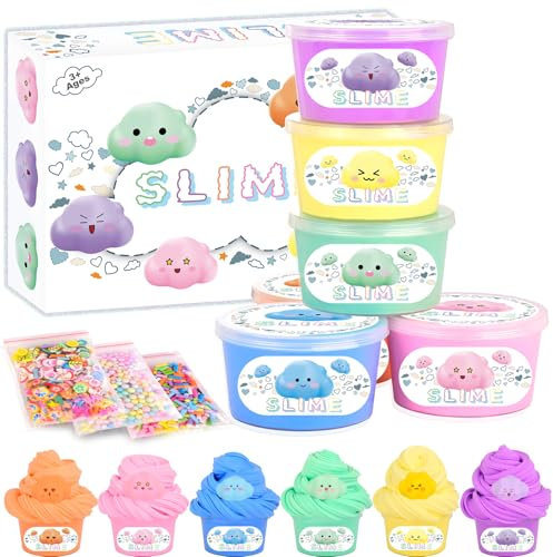 Slime Kit for Girls and Boys, Safe and Mini Butter Slime for Kids, Stress Relief Kids Slime Kits for Toddlers, Stretchy Butter Slime Pack of 6