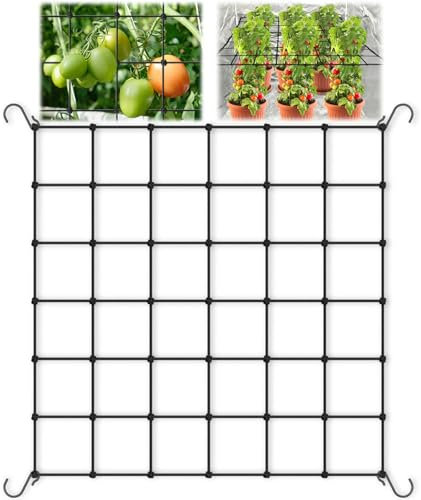 SMEILEE Pflanzennetz Grow Netz 90x90 Scrog Netz Gitternetz-Spaliernetz mit 4 Haken für Pflanzen, Gemüse,Obst,Elastische Spalier Netz (Erweiterbar auf 120 * 120cm)
