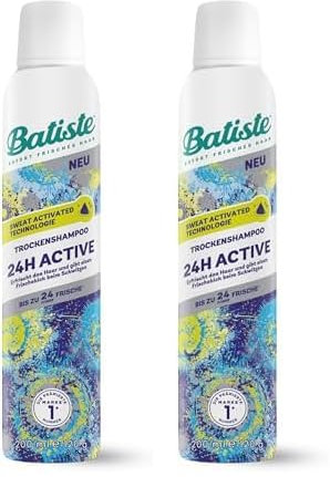 Batiste Trockenshampoo 24H Active 200ml, ohne Ausspülen, Haarpflege Spray mit belebendem Duft, Sweat Activated Technologie, vegan & unsichtbar, von Batiste Hair Care (Packung mit 2)