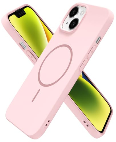 oakxco for iPhone 14 iPhone 13 Case Silicone Mag Safe, Magnetic Slim Thin Phone Case Compatible with Magsafe Wireless Charging, Cute Girly Aesthetic Soft Rubber Safecase for Women Girls, Light Pink