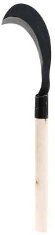 Hand Manganstahlgras Gartenmesser Handsichel Garten mit Langem Griff | Manganstahl, Edelstahl und Holz, Scharfes Unkrautwerkzeug, Robustes Gartengerät für Gras Schneiden Zufälliger Stil