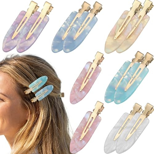 hankousi 12 piezas de pinzas para el cabello sin doblez, pinzas de cocodrilo acrílicas sin arrugas para peinar con diseño plano para mujeres y adolescentes (colorido)