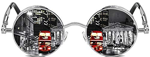 ROCKNIGHT Gothic Steampunk Runde Sonnenbrille für Herren Damen Polarisierter UV-Schutz Metallrahmen