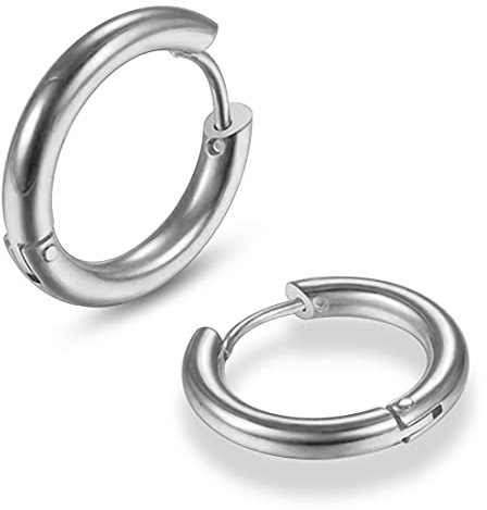 AZARIO London - Orecchini a cerchio in acciaio chirurgico 316L, calibro 8 (3,0 mm), 12 mm, Lega di acciaio