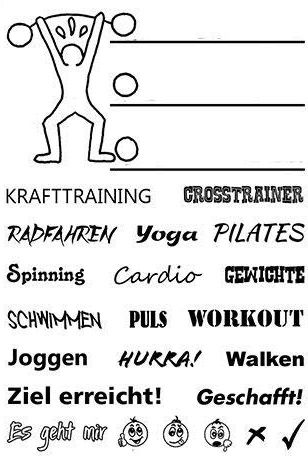 Efco Stempel Clear ?Fitness?. transparent. A7/ 74 x 105 mm. 23-teilig