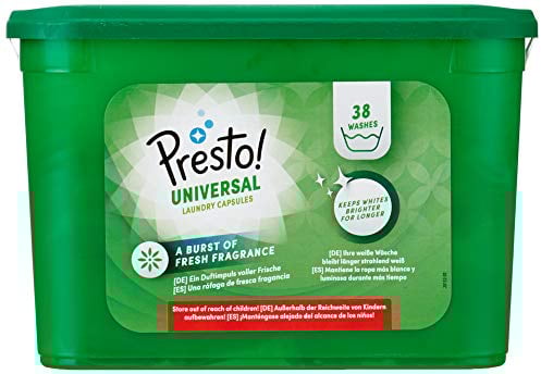 Amazon-Marke: Presto! konzentriert Universal-Wäsche kapsel, Frish duft, 152 Waschgänge, 38stück (4er-Pack)