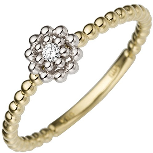 Jobo Damen-Ring Blume aus 14 Karat 585 Gold Bicolor mit 1 Diamant Größe 56