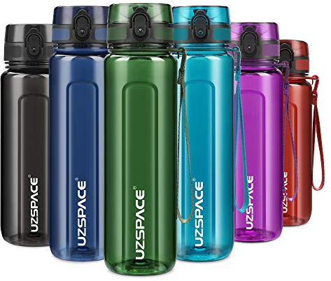 UZSPACE Botella de Agua Deportiva 500ml-750ml-1000m,Botella de Agua Tritan Ecológica y sin BPA. Reutilizable con Tapa a Prueba de Fugas para Correr, Gimnasio, Yoga, al Aire Libre y Acampar