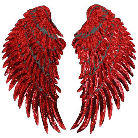 LAHAUTE Pailletten Aufnäher Applikation Stickerei Bügelbild Aufbügler Patches zum Aufbügeln für Kleidung Tasche T-Shirt Jeans (Engel Flügel Rot)