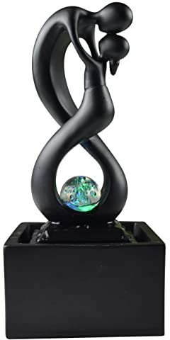 Zen'Light - Moderner Zimmerbrunnen Amor Schwarz mit Farbigem LED-Licht - Abnehmbare Skulptur - Zeitgenössische Innendekoration - Geschlossener Kreislauf mit Rotierender Kugel - 31x14x14cm