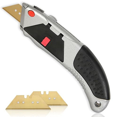 FISHTEC Cutter Professionale - Serbatoio 3 Lame Titanio Incluse - Ricarica Automatica - Bloccaggio Anti Ritorno - 3 Livelli di Bloccaggio - Impugnatura Metallo e Impugnatura Antiscivolo - Lame 20 mm