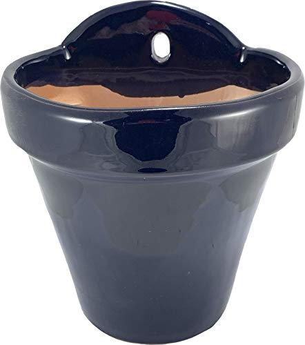 Maceta Colgante Maceta Colgar Pared Barro Esmalte Azul 18 cms Exterior