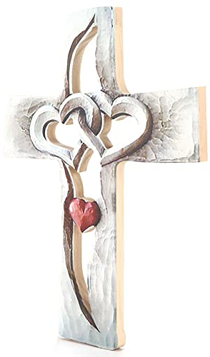 Zerodis 3D Geschnitzte Muster Holzkreuze, Wandbehang Handgeschnitzte Herzförmige Christliche Kreuze Wohnkultur Glaube Hoffnung Stärke Bete Familie Liebe Vertrauen