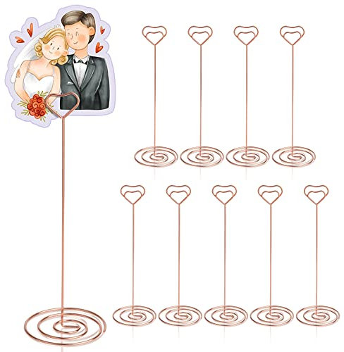 HomWanna Table Number Holders 10Pcs - 8.75 inch Heart Shaped Place Card Holder Tall Table Number Stands for Wedding Party Graduation Reception Restaurant Home Centerpiece Decoration Memo (Rose Gold)