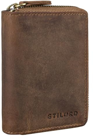 STILORD Kelsie 3-in-1 Leder Schlüsseltasche Mini Geldbörse und Karten-Etui Vintage Schlüsseletui mit Kartenfach und Geldfach Echtleder Farbe:mittel - braun