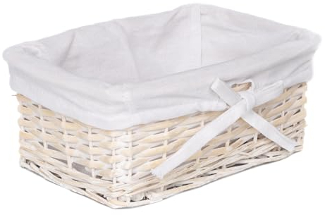 Arthur Cameron - Extra Small Wicker Basket with Lining, Hand-crafted Wicker Tray - Small Storage Basket, Organiser Tray (White Wash)