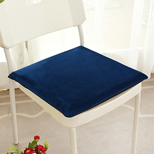 ZYBCQL Memoryschaum Sitzauflage,Non Slip Samt Sitzkissen Stuhlauflage Mit Abnehmbare Abdeckung Quadrat Stuhlkissen Für Esszimmerstuhl Büro-Dunkelblau 40x40x4cm(16x16x1.6 inch)