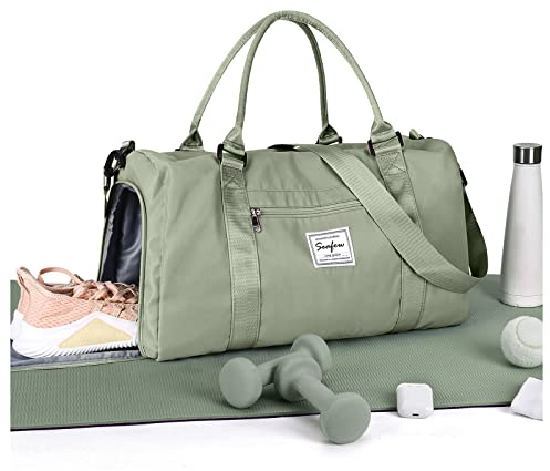 HYC00 Sport Duffel Bag Damen,Handgepäck 45x36x20 für Ryanair Cabin Bags Sporttasche mit Nassfach & Schuhfach Reisetasche Handgepäck Tasche für Easyjet Flugzeug Weekender Bag Schwimmtasche,Grau Grün