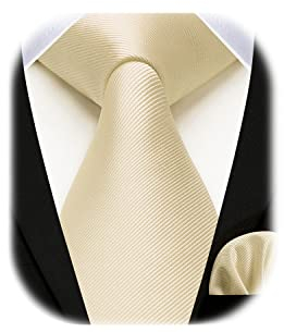 Enlision Krawatte Beige Herren Hochzeit Krawatten und Einstecktuch Set Elegant Einfarbig Seidenkrawatte mit Taschentuch Business Champagner Krawatte