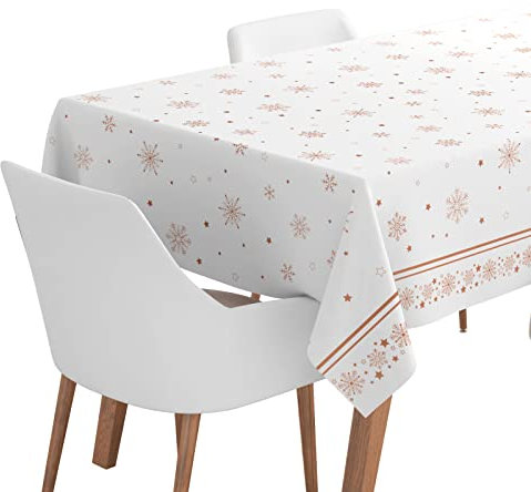 1 rotolo tovaglia natalizia 120 x 500 cm colore bianco e oro rosa con stampa fiocco di neve. Rotolo di carta Natale, tavolo Natale, decorazione natale, tavolo decorazione natale.