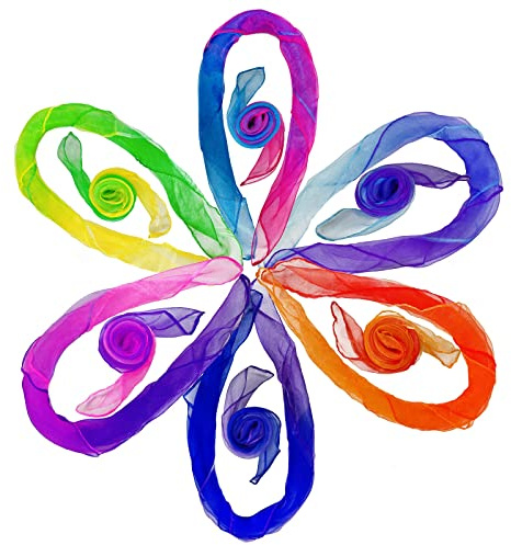 Lolakee Dance Scarves for Kids: Juggling Scarves, 12 Pcs, 24 x 24, Toddler, Unisex, Multicolored, Rainbow Theme