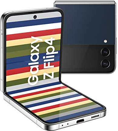 Samsung Galaxy Z Flip4 Bespoke Edition, Android Smartphone ohne Vertrag, 17,03 cm/6,7 Zoll Dynamic AMOLED Display, 3.700 mAh Akku, 256 GB/8GB RAM, Handy in Silver-Navy [Exklusiv bei Amazon]