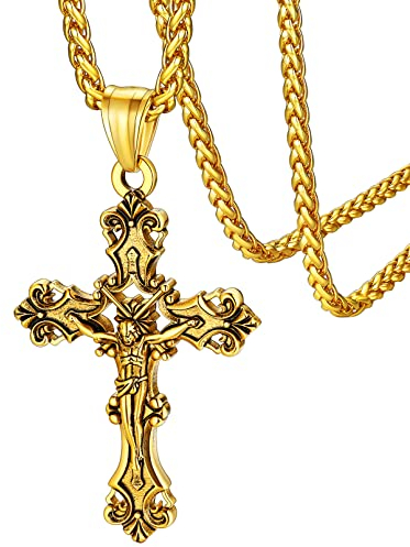 FaithHeart Punk Gotik Jeus Kreuz Halskette für Herren Jungen Religiöser Kruzifix Kette mit Jesus Anhägner Religöser Schmuck Jesus Schmuck…