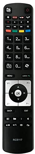 VINABTY RC5117 TV Fernbedienung ersetzen Passend für Hitachi Techwood Luxor Technika FINLUX Bush Digihome Alba Telefunken Polaroid Smart TV with Netflix YouTube Buttons - No Setup Required