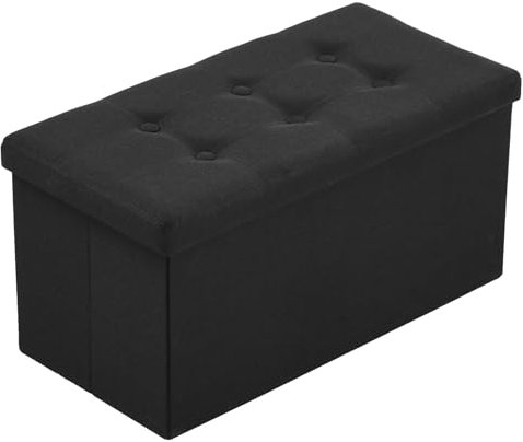 LEADZM Sitzbank mit Stauraum, Sitztruhe, Polsterbank Sitzhocker, Aufbewahrungsbox, Fußablage, Sitzbank faltbar, 76 x 38 x 38 cm, für Schlafzimmer, Wohnzimmer, Büro, etc. (Hessisch, Schwarz)
