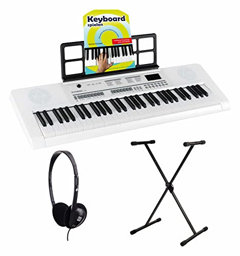 McGrey 6170 WH Akku-Keyboard Weiß - 61 Tasten-Keyboard mit integriertem Akku - 200 Klänge und Rhythmen - Eingebauter MP3-Player - Set inkl. X-Keyboardständer, Kopfhörer & Keyboardschule