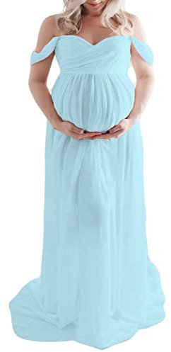 Cocoarm Femmes Enceintes Robe élégante Maxi Robe de maternité Pleine Longueur Hors épaule Fendue Avant Robe de maternité pour Séance Photo Fête de Mariage (M)