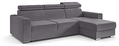 ALTDECOR Ecksofa rechts mit Schlaffunktion und Bettkasten mit Gasdruckfeder, Polstercouch in L-Form rechts angeordnet, rückenecht gepolstert, ideal als Gästebett - FIX - 242x168 cm Grau