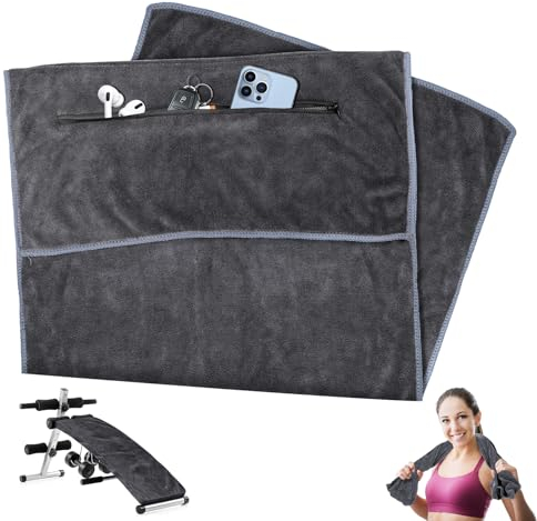 Nakutita Outlet Fitness Handtuch, Fitness-Handtuch aus Mikrofaser mit Frottee-Struktur | Sport Handtuch für Fitnessstudio und Gym Handtuch mit Antirutsch Fixierung für Damen Herren(Grey, 100x40cm)